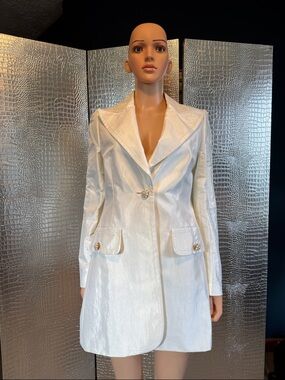 Banana Republic Ivory Long Single-Button Blazer Coat